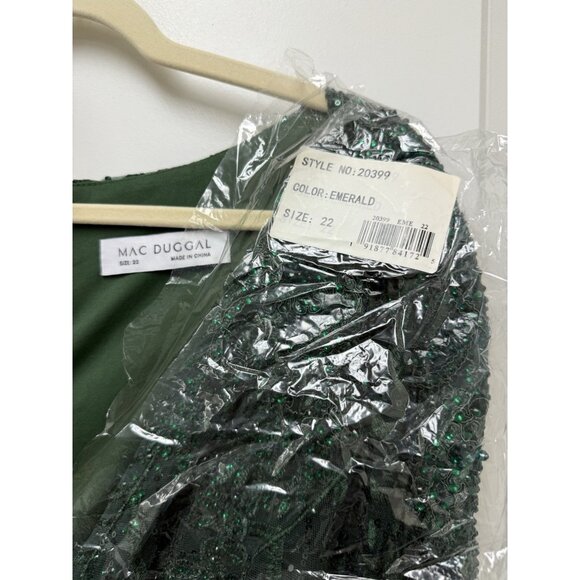 MAC DUGGAL Size 22 Green 20399 EMBELLISHED LONG SLEEVE WRAP OVER Cocktail DRESS - Picture 12 of 12